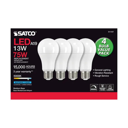 Satco S11457 13A19/LED/850/120V/D/4PK