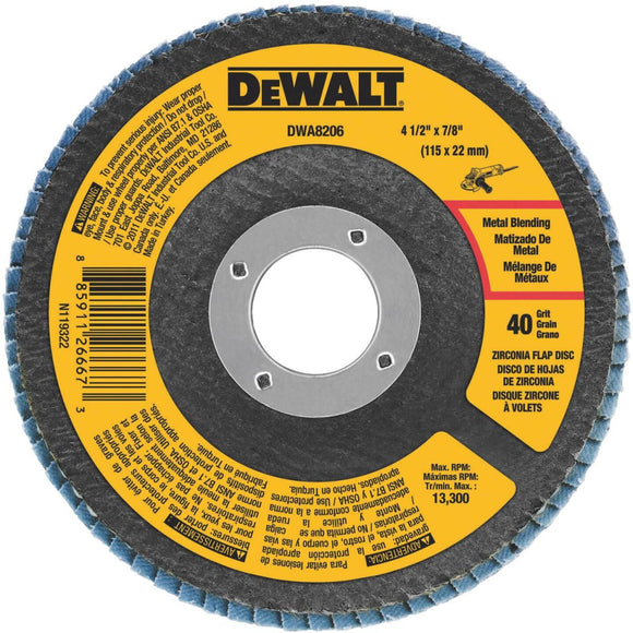 DeWalt 4-1/2 In. x 7/8 In. 40-Grit Type 29 Zirconia Angle Grinder Flap Disc