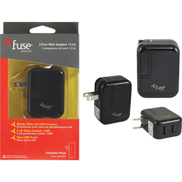 Fuse 2-Port Black Wall USB Charger
