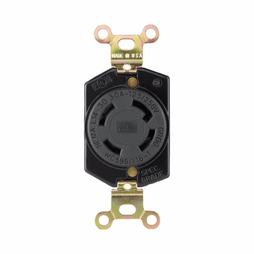 Eaton Cooper Wiring Locking Receptacle 30A, 125/250V Black (Black, 125/250V)