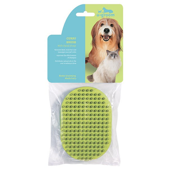 PetEdge U-Groom Rubber Curry Brush Oval With Handstrap 5¼